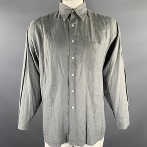 PERRY ELLIS Size XL Grey Linen Pointed Collar Long Sleeve Shirt